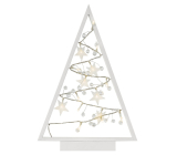 Dřevěný stromek bílý s hvězdičkami 27 x 40 cm s 15 LED světýlky, teplá bílá