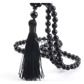 108 Mala Obsidian náhrdelník, meditační šperk, přírodní kámen vázaný, elastický, korálek 6 mm, kámen záchrany